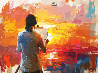 Painter's Animated Canvas: Capturing the Transient Sunset's Radiance in Illustrious Hues