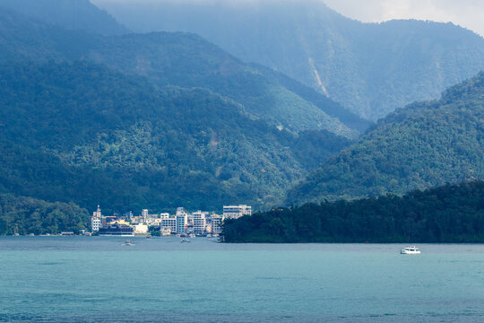 Beautiful scenery of Sun Moon Lake, the largest body of water in Taiwan as well as a tourist attraction. The lake is surrounded by forested peaks