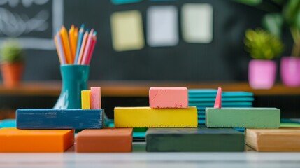 Diverse Whiteboard Erasers on Desk