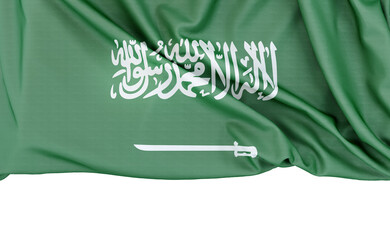 Flag of Saudi Arabia isolated on white background with copy space below. 3D rendering