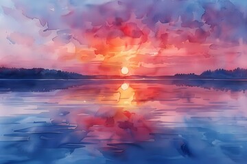 Fototapeta na wymiar Dawn's Watercolor Harmony. Concept Nature Photography, Watercolor Art, Inspirational Quotes, Morning Light, Peaceful Landscapes