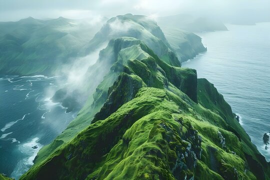 Kallur Lighthouse Amidst Misty Green Cliffs. Concept Kallur Lighthouse, Misty Green Cliffs, Enchanting View