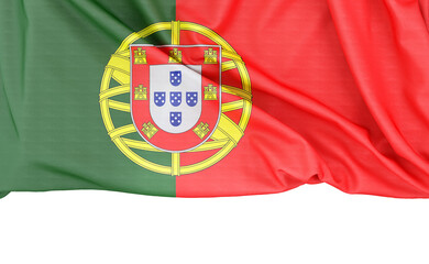 Flag of Portugal isolated on white background with copy space below. 3D rendering