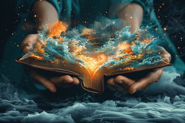 Imagination flows from open book, endless possibilities.