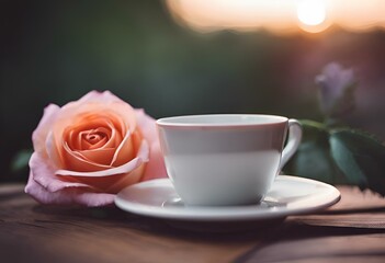 Fototapeta na wymiar AI generated illustration of a cup of coffee with a pink rose