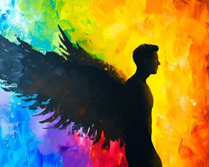 AI generated illustration of an angel silhouette on a vibrant background