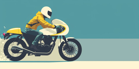 motorcyclist racer on a sports bike in dynamic motion against an abstract background in grunge style. Concept: speed and competition, bikers and adrenaline - obrazy, fototapety, plakaty
