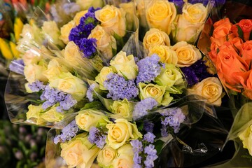 Beautiful view of red,pink,white and orange roses for sale