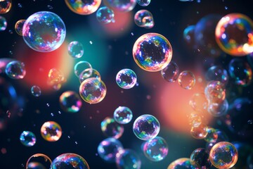 AI generated illustration of bubbles gracefully drift through the air in a blurred image - obrazy, fototapety, plakaty