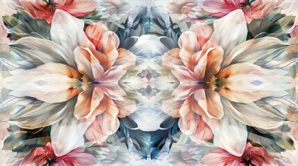 Symmetrical Floral Kaleidoscope: Pastel Blooms Abstract Art