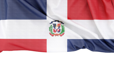 Flag of Dominican Republic isolated on white background with copy space below. 3D rendering