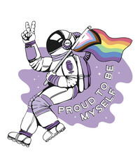 Proud To Be Myself Astronaut Rainbow Flag