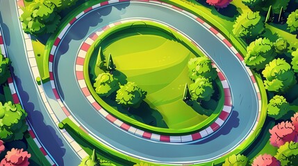 Top view of a cartoon racing track for a ring race, vector illustration