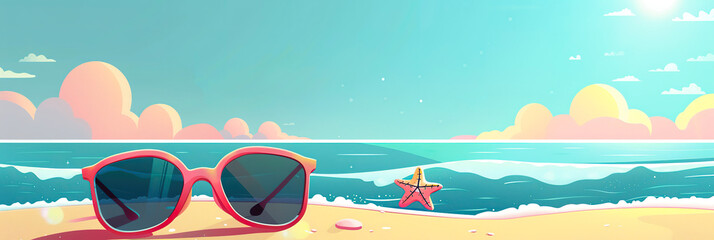 banner refreshing summer sale template.Hello Summer concept design, summer panorama, abstract illustration with beach. Concept of island vacation.summer background