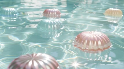 Obraz na płótnie Canvas Tranquil Pastel Jellyfish Floating in Sunlit Ocean Waters