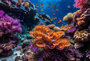 a coral reef with lots of different colorful corals and small tropical fish
