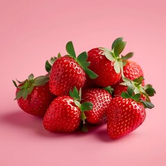 AI generated illustration of fresh strawberries on pink backdrop in close-up view