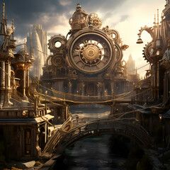 Clockwork city with gears and cogs.  - obrazy, fototapety, plakaty
