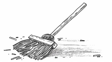 Push broom illustration in outline on a white background