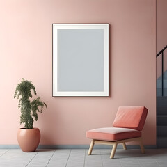 Minimal armchair and empty picture frame mockup decoration with tree plant in home