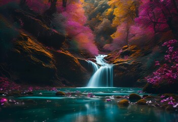 AI generated illustration of an amazing water fall in the forest