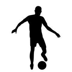 soccer player with ball silhouette on white background  - 781956323