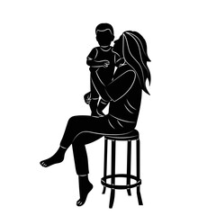 mother and baby sitting silhouette on white background vector