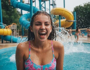 A teenage girl in a aquapark