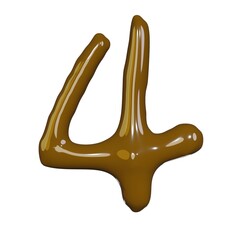 3d render of isolated on white of chocolate liquid number font for gourmet packaging design