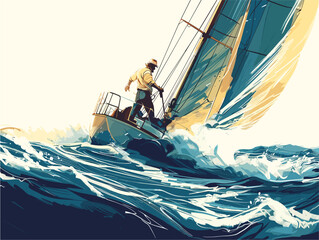 Naklejka premium Battling the Tempest: A Sailor's Courage Amidst Stormy Seas