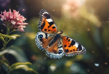 Fototapeta na wymiar AI generated illustration of a butterfly perches on blooming flowers