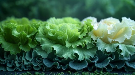 Macro of cabbage leaves, highlighting their ruffled texture. AI generate illustration - obrazy, fototapety, plakaty