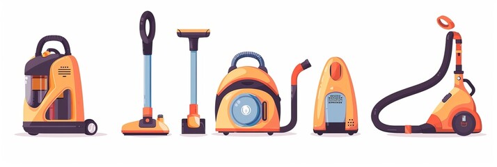 Vacuum cleaner cartoon vector illustration on white background . Set icon vacuum cleaner for cleaning. Banner - obrazy, fototapety, plakaty