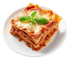 lasagne, slice, piece, italian, cuisine, served, tasty, above, top, view, meal, basil, bechamel, tomato, food, closeup, fresh, portion, isolated, classic, mediterranean, healthy, mince, melted, gourme