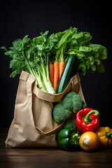 Eco bag with Fresh vegetables. Eco-friendly shopping. Vegan Concept. Ai generative