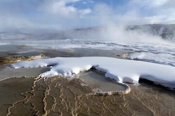 Mammoth Hot Springs in Yellowstone in the Winter