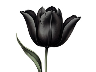 Single black tulip flower isolated on white, floral design element, illustration generated ai
