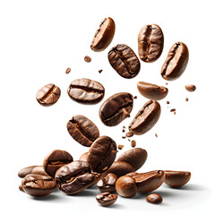 Coffee beans falling on isolate white background