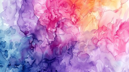 An abstract watercolor painting of colorful watercolor stains set against a tie dye shibori texture stain background. - obrazy, fototapety, plakaty