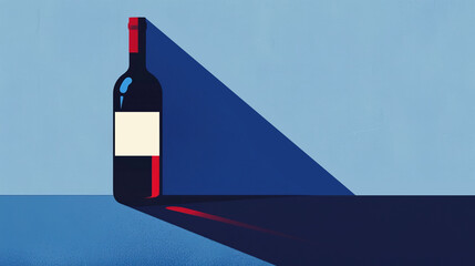 Illustration of a bottle of wine in a minimal style - obrazy, fototapety, plakaty