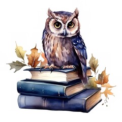 owl on a stack of books
