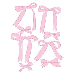 Cute coquette ribbon bow vectoe, soft girl bow clip art vector. Hand drawn pink ribbon bow line art