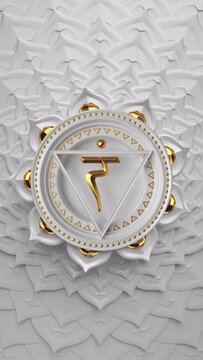 3d root chakra symbol rotating over white background. Seamless vertical video of spinning buddhist lotus mandala. Looped motion design of magical oriental sacred geometry ornament