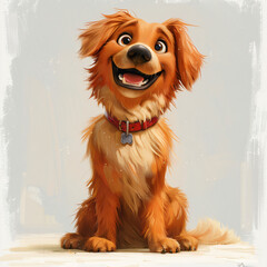 Adorable cartoon dog sitting. Digital painting portrait series. Cute pet characters concept. Design for children's book, animated series, pet care poster.