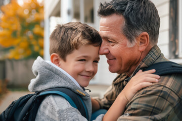 Fototapeta premium Father hugging his teenage son