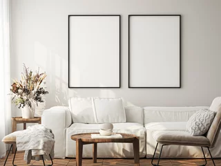 Tuinposter Frame mockup, ISO A paper size. Living room wall poster mockup. Interior mockup with house background. Modern interior design. 3D render  © mtlapcevic