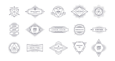 Set of outline retro emblems, signs and logo with sunburst rays. Vector illustration. - 781964565