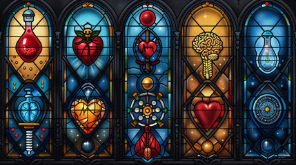 Stained glass icons with a medical theme.   - obrazy, fototapety, plakaty