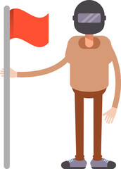 Man with Helmet Character Holding Flag
