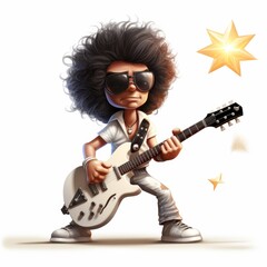 AI-generated illustration of a cartoon rock star playing an electric guitar - obrazy, fototapety, plakaty